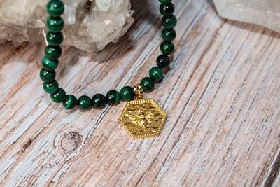 Alternate image for Emerald Hive Malachite and Golden Bumblebee Necklace