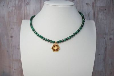 Alternate image for Emerald Hive Malachite and Golden Bumblebee Necklace