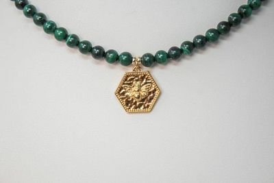 Alternate image for Emerald Hive Malachite and Golden Bumblebee Necklace