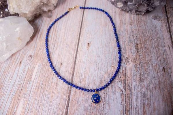 Alternate image for Midnight Stardust Lapis Lazuli and Golden Moon Necklace
