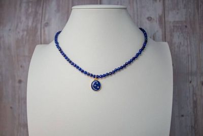 Alternate image for Midnight Stardust Lapis Lazuli and Golden Moon Necklace