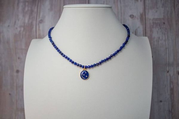 Alternate image for Midnight Stardust Lapis Lazuli and Golden Moon Necklace