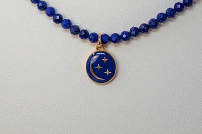 Alternate image for Midnight Stardust Lapis Lazuli and Golden Moon Necklace