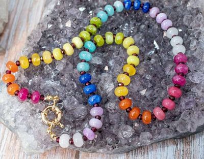 Primary image for Rainbow Reverie Dye Jade and Red Garnet Necklace
