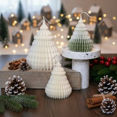 Alternate image for Origami Christmas Tree Candles | Handcrafted Holiday Decor