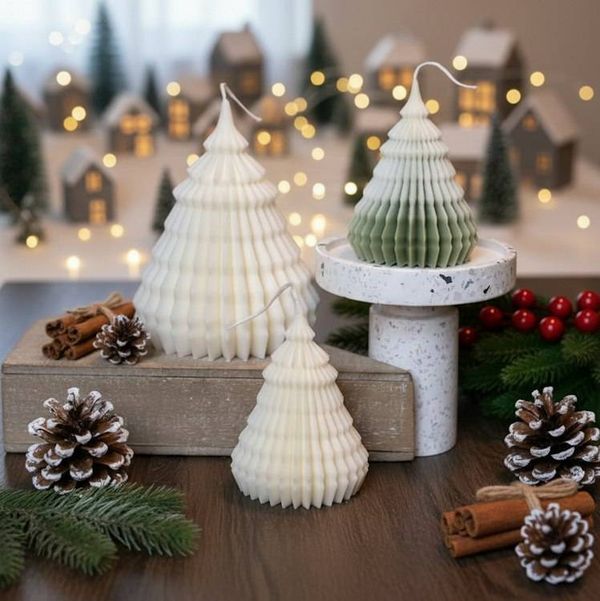 Alternate image for Origami Christmas Tree Candles | Handcrafted Holiday Decor