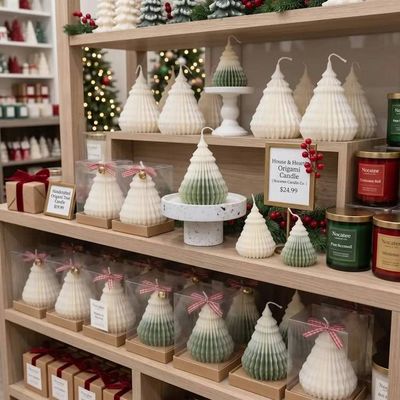 Alternate image for Origami Christmas Tree Candles | Handcrafted Holiday Decor