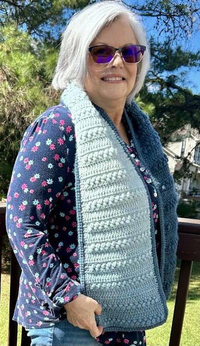 Primary image for Crochet Long Bobble Stitch Steel Blue Gradient Scarf