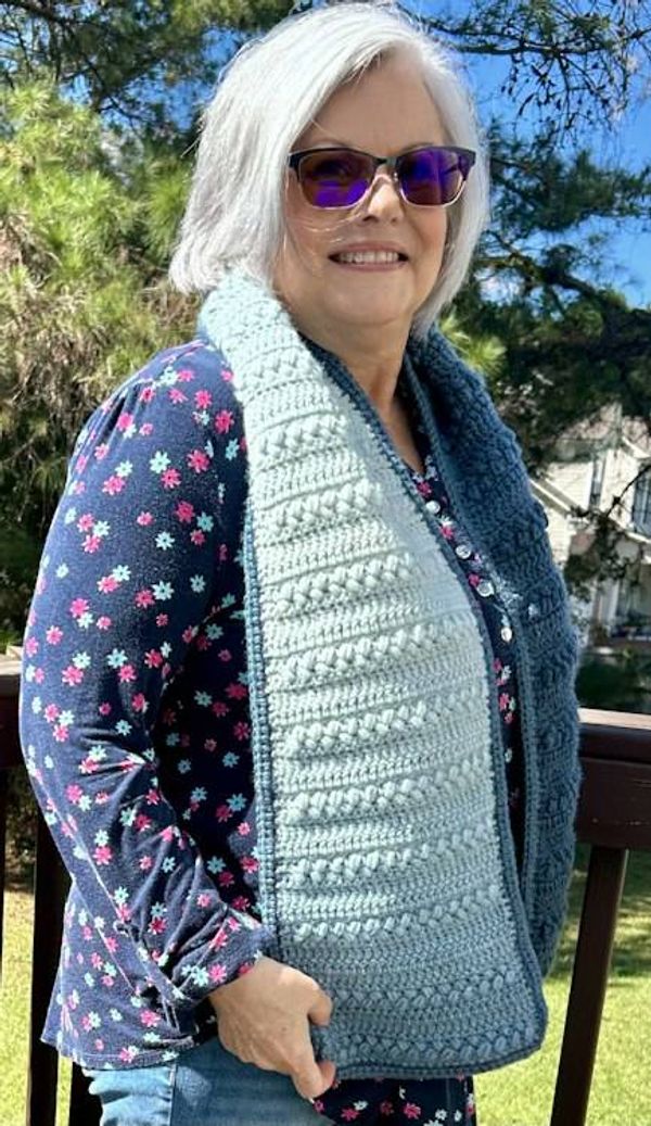 Alternate image for Crochet Long Bobble Stitch Steel Blue Gradient Scarf
