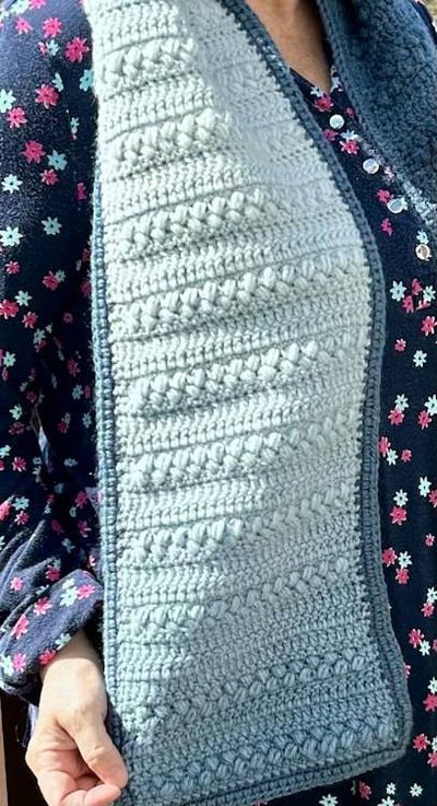 Alternate image for Crochet Long Bobble Stitch Steel Blue Gradient Scarf