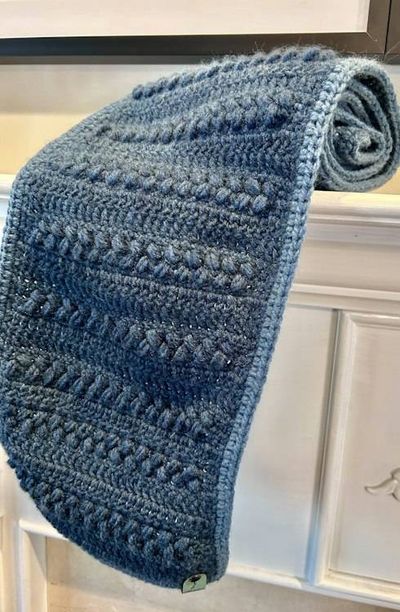 Alternate image for Crochet Long Bobble Stitch Steel Blue Gradient Scarf