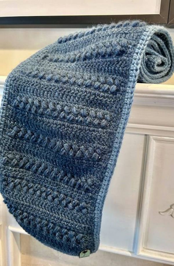 Alternate image for Crochet Long Bobble Stitch Steel Blue Gradient Scarf