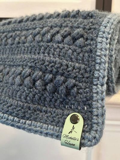 Alternate image for Crochet Long Bobble Stitch Steel Blue Gradient Scarf