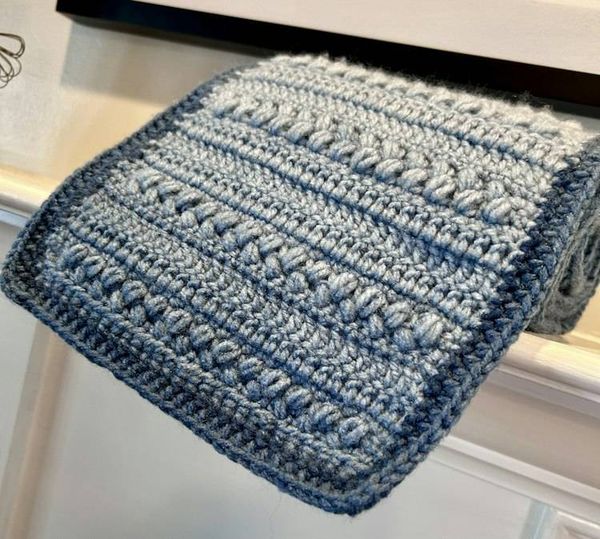 Alternate image for Crochet Long Bobble Stitch Steel Blue Gradient Scarf