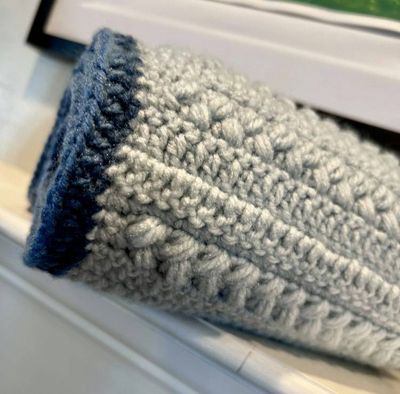 Alternate image for Crochet Long Bobble Stitch Steel Blue Gradient Scarf