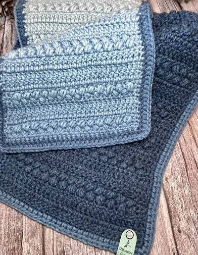 Alternate image for Crochet Long Bobble Stitch Steel Blue Gradient Scarf
