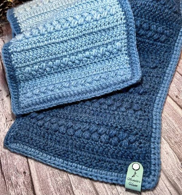 Alternate image for Crochet Long Bobble Stitch Steel Blue Gradient Scarf