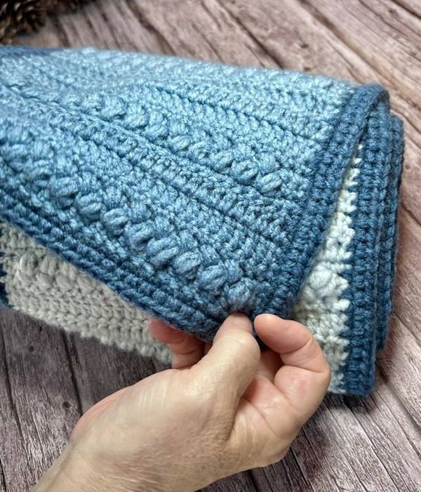 Alternate image for Crochet Long Bobble Stitch Steel Blue Gradient Scarf