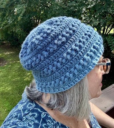 Alternate image for Blue Slouchy Bobble Stitch Crochet Beanie Hat