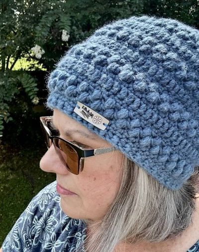 Alternate image for Blue Slouchy Bobble Stitch Crochet Beanie Hat
