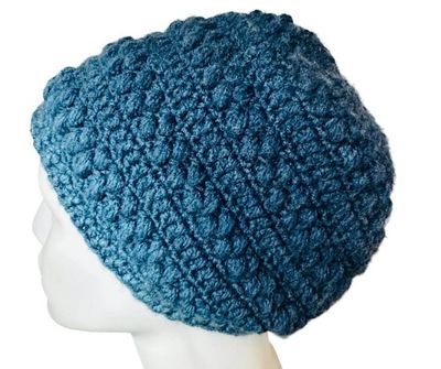 Alternate image for Blue Slouchy Bobble Stitch Crochet Beanie Hat
