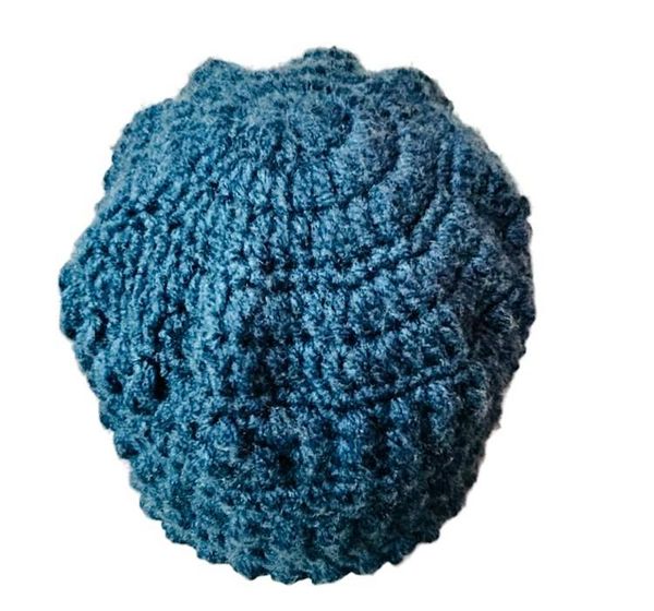 Alternate image for Blue Slouchy Bobble Stitch Crochet Beanie Hat