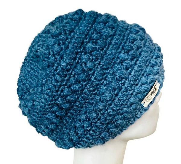 Alternate image for Blue Slouchy Bobble Stitch Crochet Beanie Hat