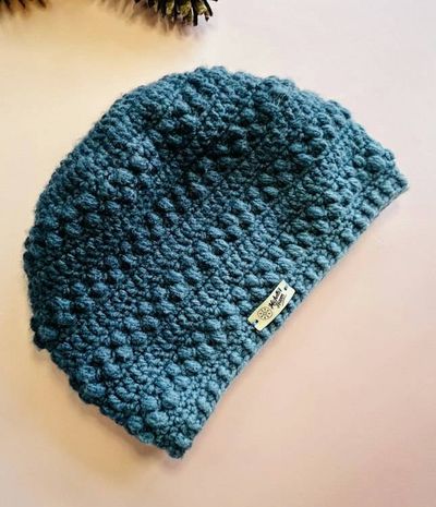 Alternate image for Blue Slouchy Bobble Stitch Crochet Beanie Hat