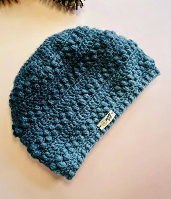 Alternate image for Blue Slouchy Bobble Stitch Crochet Beanie Hat