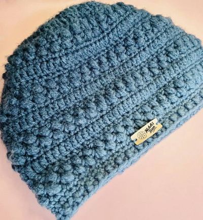 Alternate image for Blue Slouchy Bobble Stitch Crochet Beanie Hat