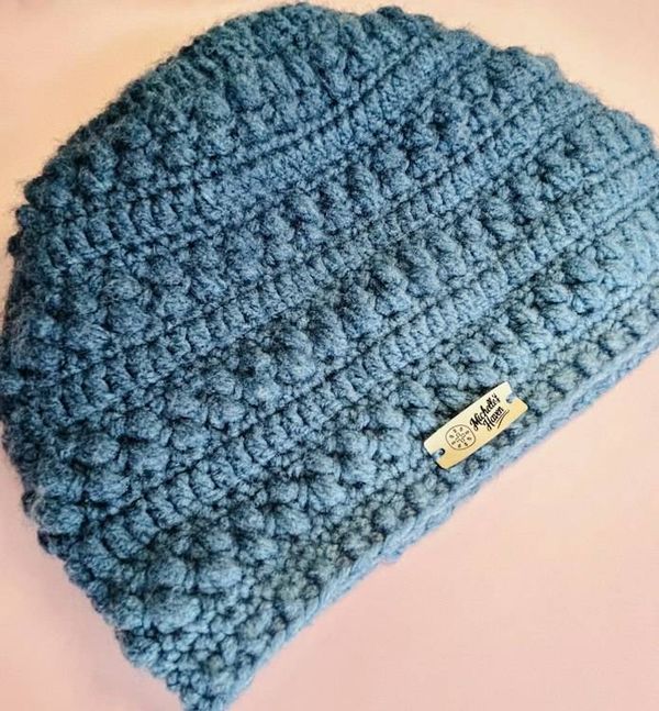 Alternate image for Blue Slouchy Bobble Stitch Crochet Beanie Hat