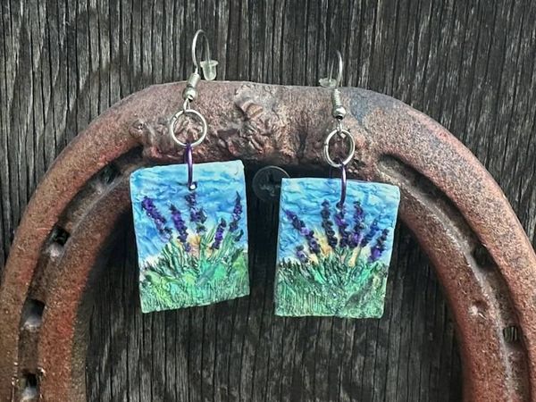 Alternate image for Polymer Clay Painted Lavender Field  Earrings