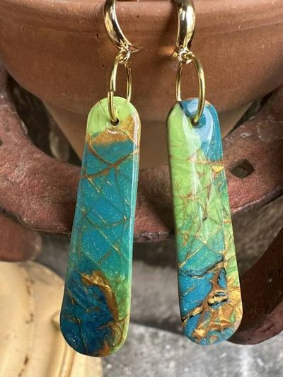 Primary image for Labradorite Style Polymer Clay Earrings
