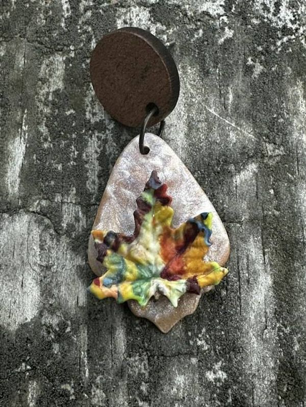 Alternate image for Polymer Clay leaf earrings with wood posts.