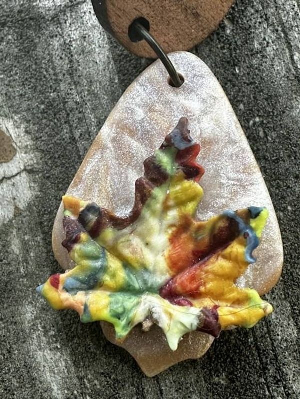 Alternate image for Polymer Clay leaf earrings with wood posts.