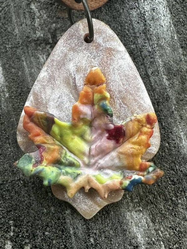 Alternate image for Polymer Clay leaf earrings with wood posts.
