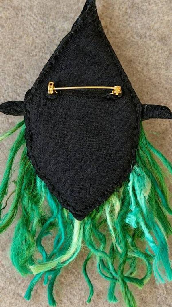 Alternate image for Large Needle Felted Witch Brooch – Handmade Wool Witch Pin with Velvet Hat & Mystical Charm