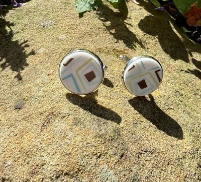 Alternate image for Cuff links from vintage broken plates upcycled  porcelain/ china recycled  broken plates/cups unique accessory handmade her/him Fathers Day