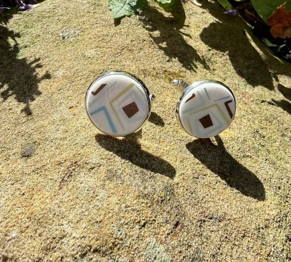 Alternate image for Cuff links from vintage broken plates upcycled  porcelain/ china recycled  broken plates/cups unique accessory handmade her/him Fathers Day