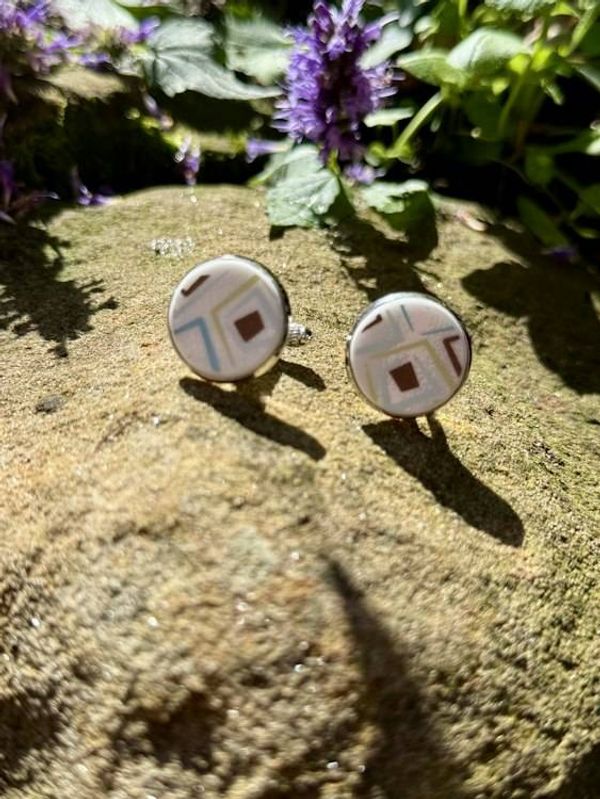 Alternate image for Cuff links from vintage broken plates upcycled  porcelain/ china recycled  broken plates/cups unique accessory handmade her/him Fathers Day