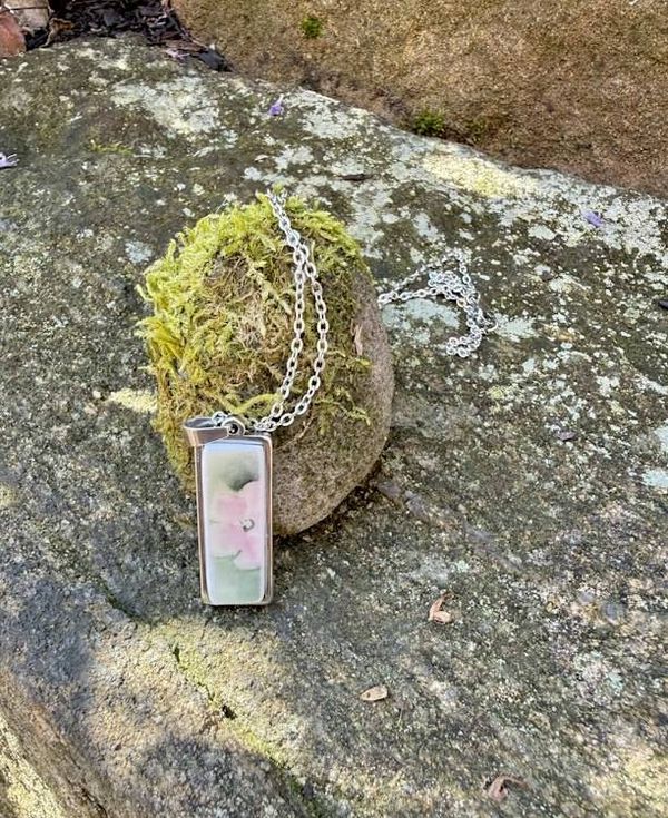 Alternate image for Vintage China Pendant/Necklace; Handmade Wearable Pink Floral Artsy Jewelry from broken Fine Bone China