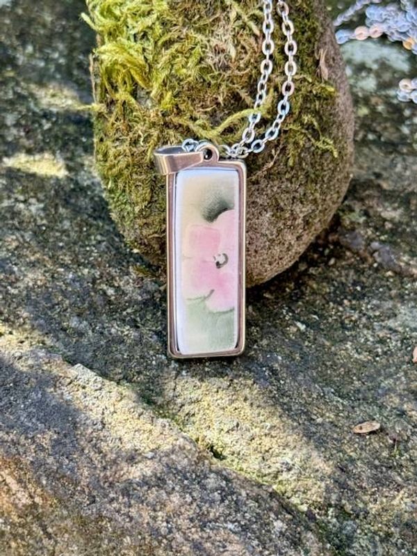 Alternate image for Vintage China Pendant/Necklace; Handmade Wearable Pink Floral Artsy Jewelry from broken Fine Bone China
