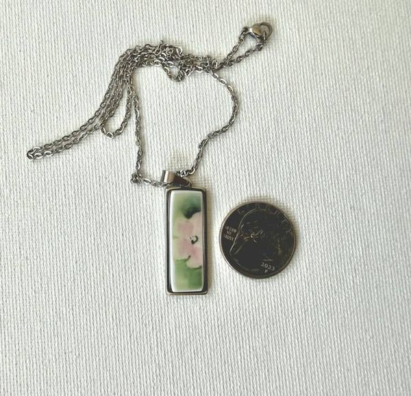 Alternate image for Vintage China Pendant/Necklace; Handmade Wearable Pink Floral Artsy Jewelry from broken Fine Bone China
