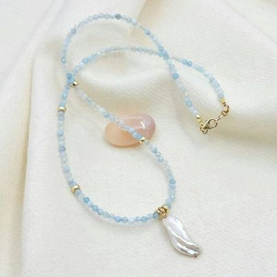 Alternate image for Aquamarine & Baroque Pearl Gold-Filled Necklace