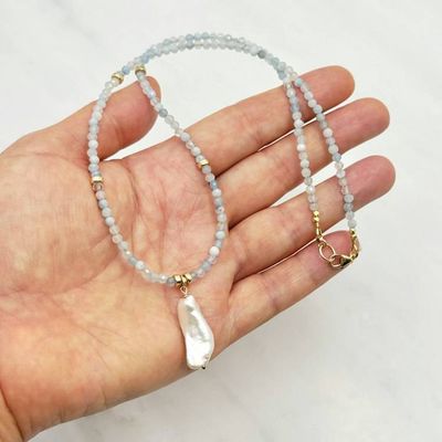 Alternate image for Aquamarine & Baroque Pearl Gold-Filled Necklace