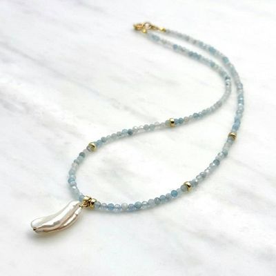 Alternate image for Aquamarine & Baroque Pearl Gold-Filled Necklace