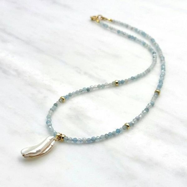 Alternate image for Aquamarine & Baroque Pearl Gold-Filled Necklace