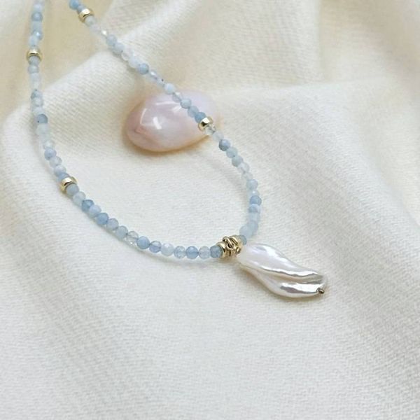 Alternate image for Aquamarine & Baroque Pearl Gold-Filled Necklace