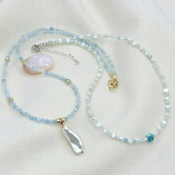 Alternate image for Aquamarine & Baroque Pearl Gold-Filled Necklace
