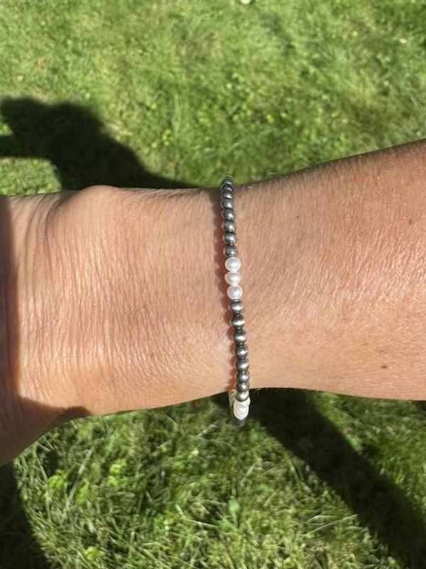 Alternate image for Navajo Style and Freshwater Pearl Sterling Bracelet